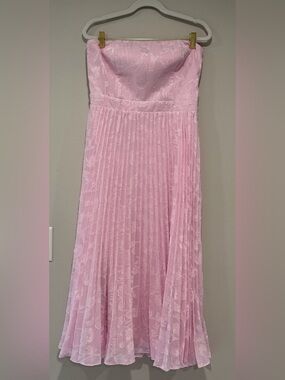 Lulus Perfectly Stunning Light Pink Jacquard Strapless Midi Dress